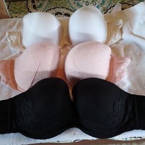 3 Victoria's Secret Strapless bras 38DD